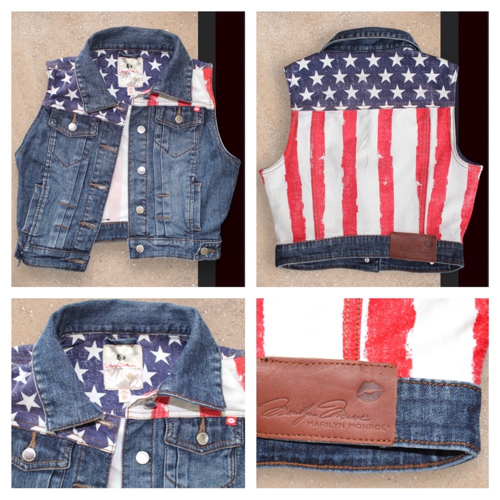Marilyn Monroe Patriotic Denim American Flag Junior Jacket Vest